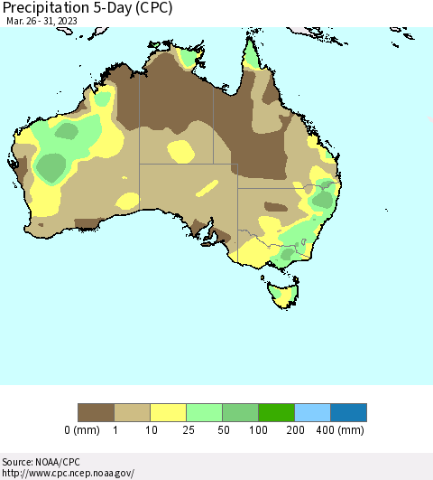 Australia Precipitation 5-Day (CPC) Thematic Map For 3/26/2023 - 3/31/2023