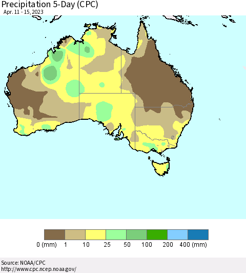 Australia Precipitation 5-Day (CPC) Thematic Map For 4/11/2023 - 4/15/2023
