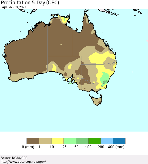 Australia Precipitation 5-Day (CPC) Thematic Map For 4/26/2023 - 4/30/2023