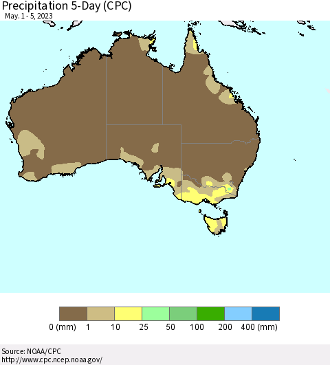 Australia Precipitation 5-Day (CPC) Thematic Map For 5/1/2023 - 5/5/2023