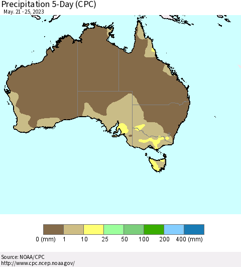 Australia Precipitation 5-Day (CPC) Thematic Map For 5/21/2023 - 5/25/2023