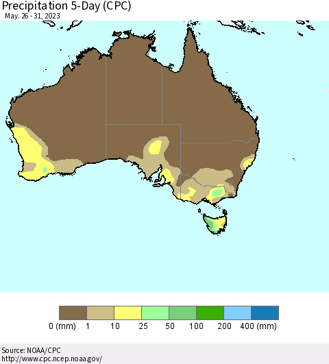 Australia Precipitation 5-Day (CPC) Thematic Map For 5/26/2023 - 5/31/2023