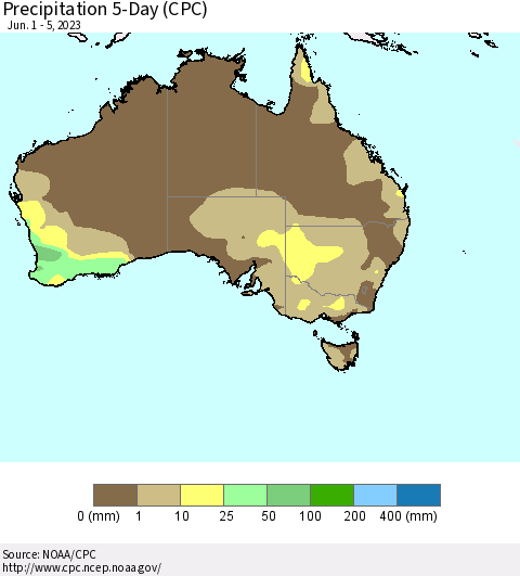 Australia Precipitation 5-Day (CPC) Thematic Map For 6/1/2023 - 6/5/2023