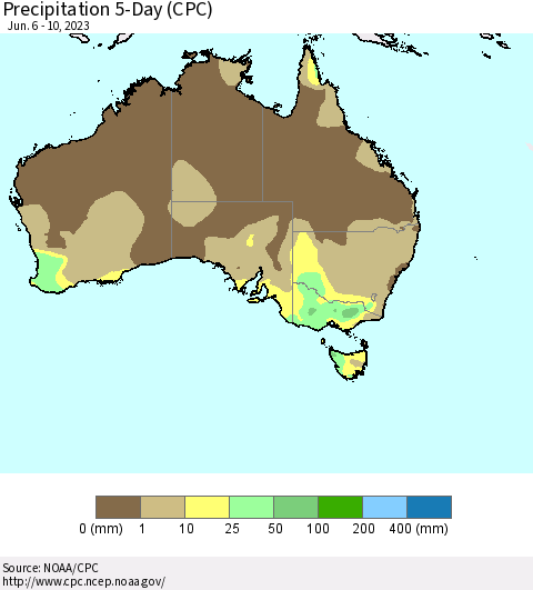Australia Precipitation 5-Day (CPC) Thematic Map For 6/6/2023 - 6/10/2023