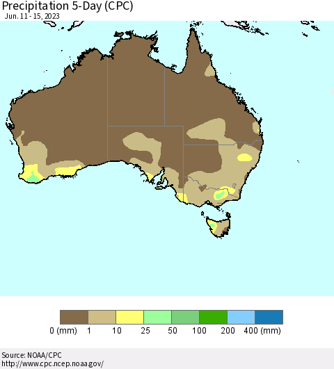 Australia Precipitation 5-Day (CPC) Thematic Map For 6/11/2023 - 6/15/2023