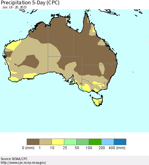 Australia Precipitation 5-Day (CPC) Thematic Map For 6/16/2023 - 6/20/2023
