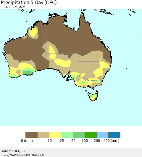 Australia Precipitation 5-Day (CPC) Thematic Map For 6/21/2023 - 6/25/2023