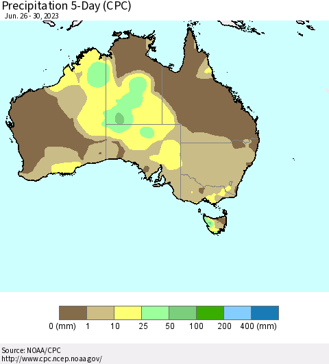 Australia Precipitation 5-Day (CPC) Thematic Map For 6/26/2023 - 6/30/2023