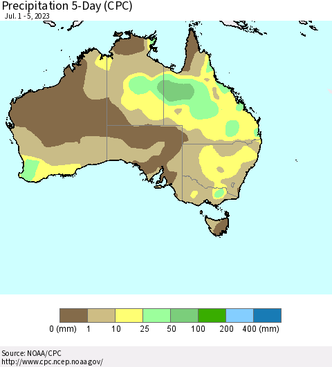 Australia Precipitation 5-Day (CPC) Thematic Map For 7/1/2023 - 7/5/2023