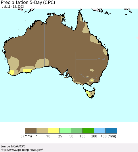 Australia Precipitation 5-Day (CPC) Thematic Map For 7/11/2023 - 7/15/2023