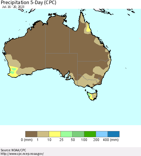 Australia Precipitation 5-Day (CPC) Thematic Map For 7/16/2023 - 7/20/2023