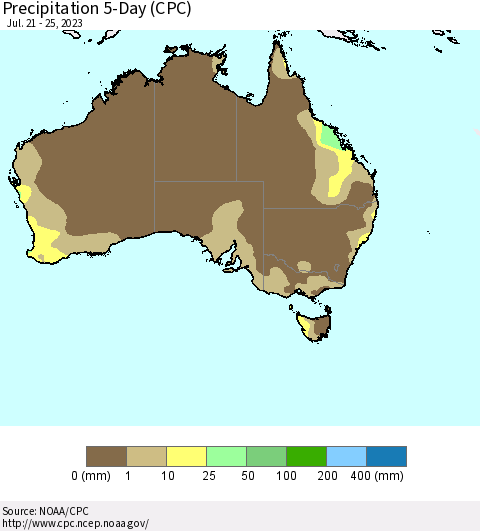 Australia Precipitation 5-Day (CPC) Thematic Map For 7/21/2023 - 7/25/2023