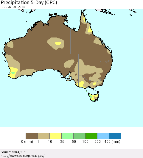 Australia Precipitation 5-Day (CPC) Thematic Map For 7/26/2023 - 7/31/2023