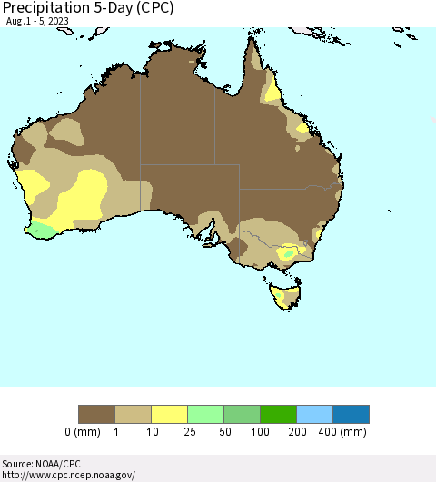 Australia Precipitation 5-Day (CPC) Thematic Map For 8/1/2023 - 8/5/2023