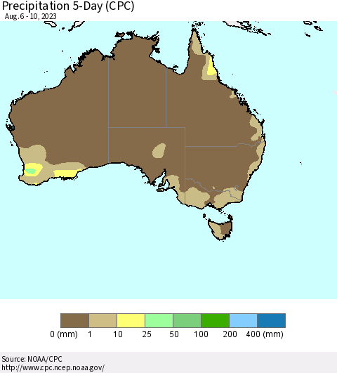 Australia Precipitation 5-Day (CPC) Thematic Map For 8/6/2023 - 8/10/2023