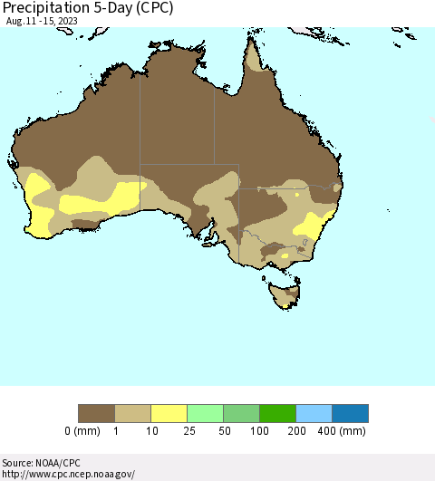 Australia Precipitation 5-Day (CPC) Thematic Map For 8/11/2023 - 8/15/2023