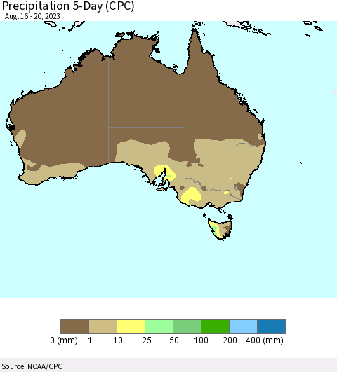 Australia Precipitation 5-Day (CPC) Thematic Map For 8/16/2023 - 8/20/2023
