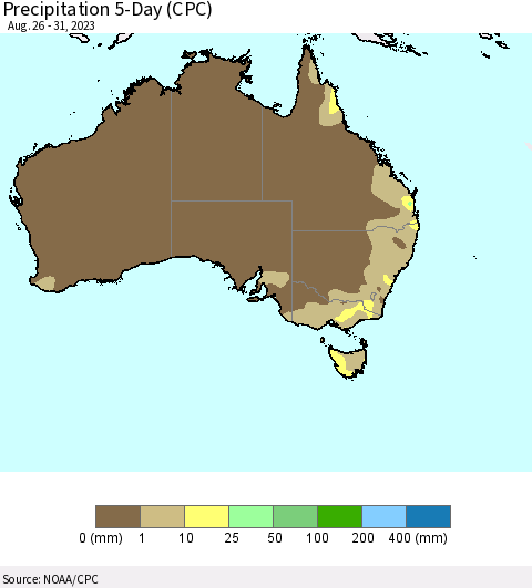 Australia Precipitation 5-Day (CPC) Thematic Map For 8/26/2023 - 8/31/2023