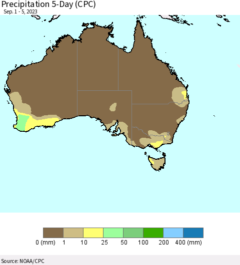 Australia Precipitation 5-Day (CPC) Thematic Map For 9/1/2023 - 9/5/2023