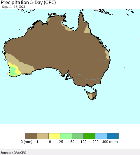 Australia Precipitation 5-Day (CPC) Thematic Map For 9/11/2023 - 9/15/2023