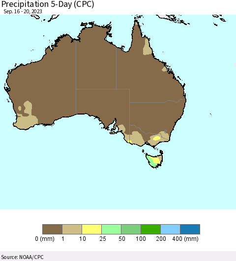 Australia Precipitation 5-Day (CPC) Thematic Map For 9/16/2023 - 9/20/2023