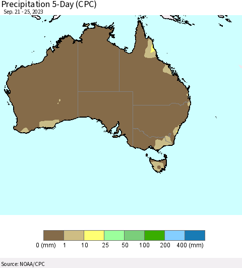 Australia Precipitation 5-Day (CPC) Thematic Map For 9/21/2023 - 9/25/2023