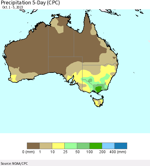 Australia Precipitation 5-Day (CPC) Thematic Map For 10/1/2023 - 10/5/2023