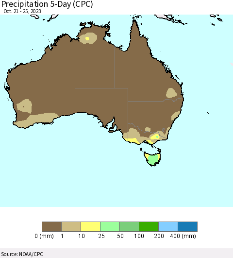 Australia Precipitation 5-Day (CPC) Thematic Map For 10/21/2023 - 10/25/2023
