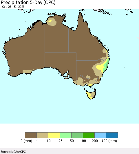 Australia Precipitation 5-Day (CPC) Thematic Map For 10/26/2023 - 10/31/2023