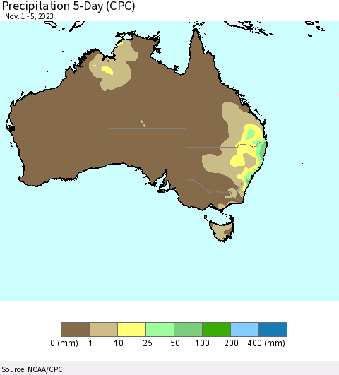 Australia Precipitation 5-Day (CPC) Thematic Map For 11/1/2023 - 11/5/2023