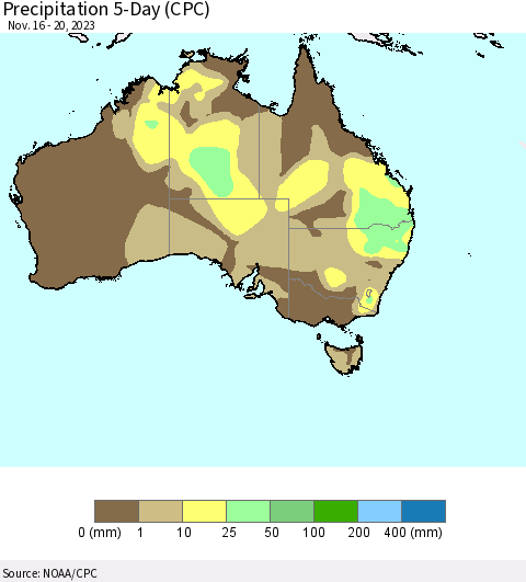 Australia Precipitation 5-Day (CPC) Thematic Map For 11/16/2023 - 11/20/2023