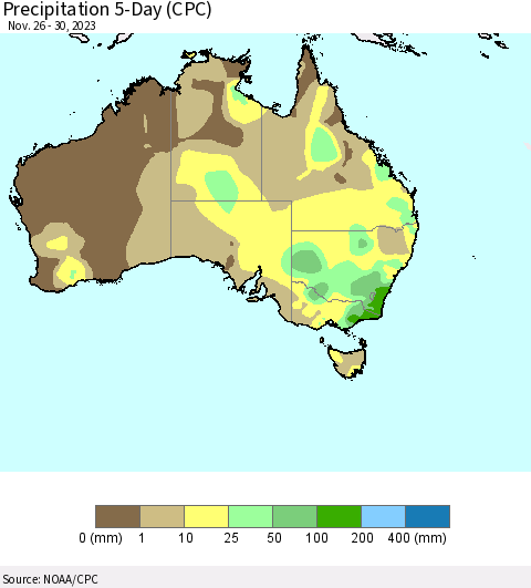 Australia Precipitation 5-Day (CPC) Thematic Map For 11/26/2023 - 11/30/2023