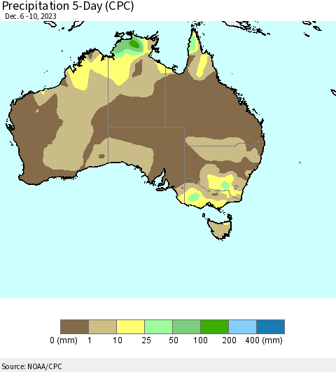 Australia Precipitation 5-Day (CPC) Thematic Map For 12/6/2023 - 12/10/2023