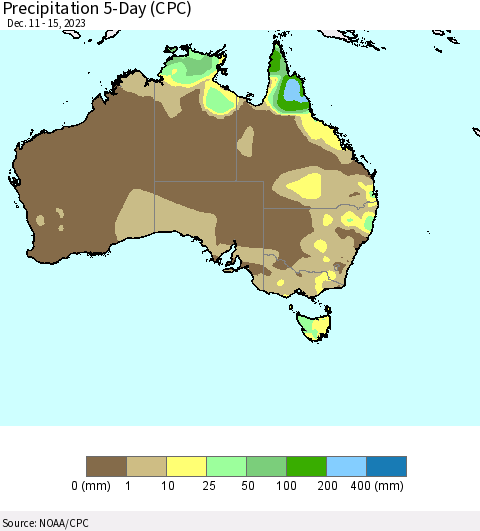 Australia Precipitation 5-Day (CPC) Thematic Map For 12/11/2023 - 12/15/2023