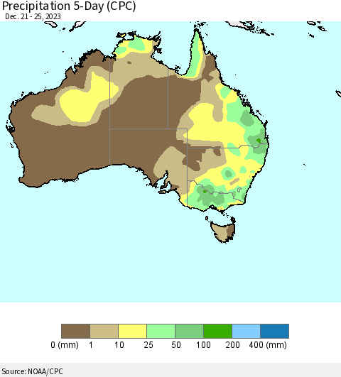 Australia Precipitation 5-Day (CPC) Thematic Map For 12/21/2023 - 12/25/2023