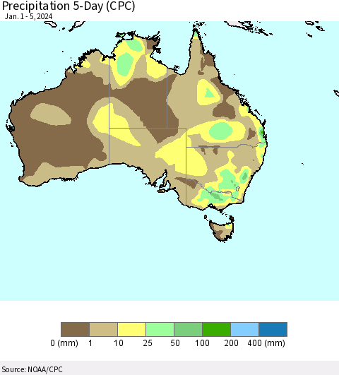Australia Precipitation 5-Day (CPC) Thematic Map For 1/1/2024 - 1/5/2024
