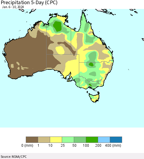 Australia Precipitation 5-Day (CPC) Thematic Map For 1/6/2024 - 1/10/2024