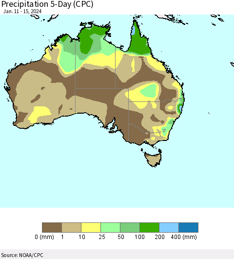 Australia Precipitation 5-Day (CPC) Thematic Map For 1/11/2024 - 1/15/2024