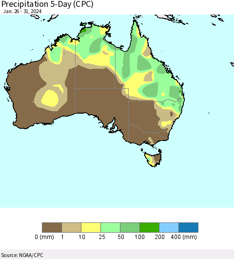 Australia Precipitation 5-Day (CPC) Thematic Map For 1/26/2024 - 1/31/2024