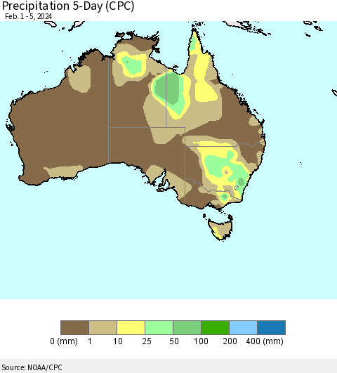 Australia Precipitation 5-Day (CPC) Thematic Map For 2/1/2024 - 2/5/2024