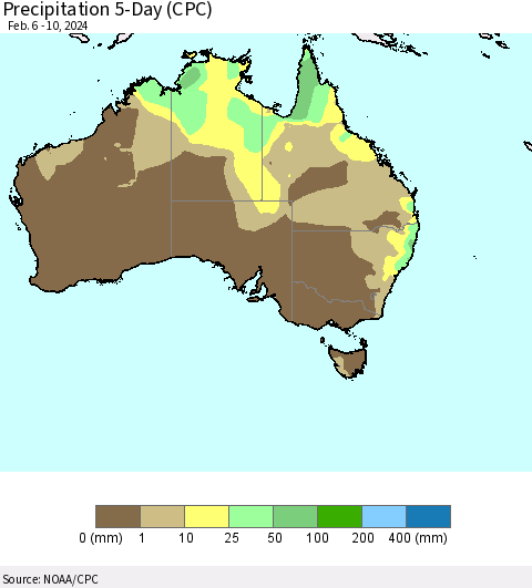 Australia Precipitation 5-Day (CPC) Thematic Map For 2/6/2024 - 2/10/2024