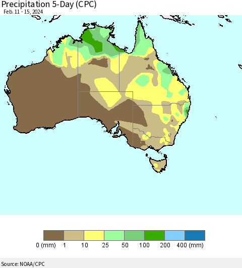 Australia Precipitation 5-Day (CPC) Thematic Map For 2/11/2024 - 2/15/2024