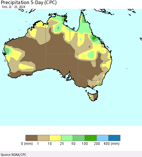 Australia Precipitation 5-Day (CPC) Thematic Map For 2/21/2024 - 2/25/2024