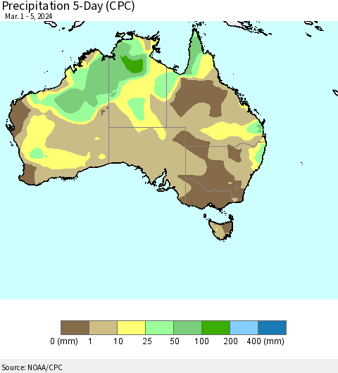 Australia Precipitation 5-Day (CPC) Thematic Map For 3/1/2024 - 3/5/2024
