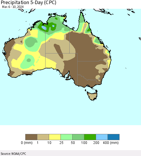 Australia Precipitation 5-Day (CPC) Thematic Map For 3/6/2024 - 3/10/2024