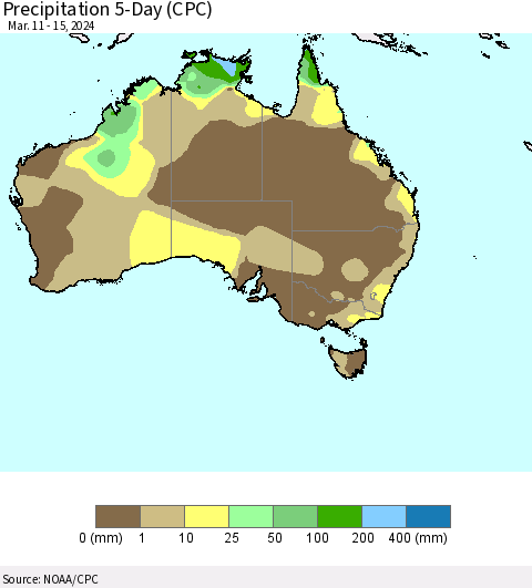 Australia Precipitation 5-Day (CPC) Thematic Map For 3/11/2024 - 3/15/2024