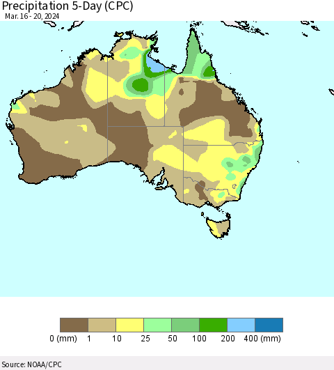 Australia Precipitation 5-Day (CPC) Thematic Map For 3/16/2024 - 3/20/2024