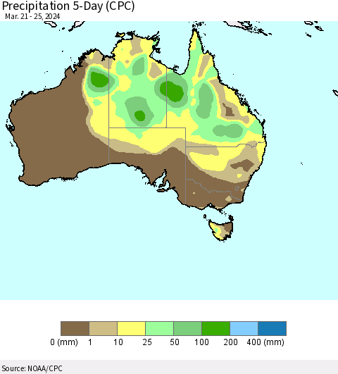 Australia Precipitation 5-Day (CPC) Thematic Map For 3/21/2024 - 3/25/2024
