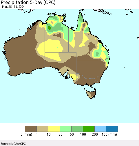Australia Precipitation 5-Day (CPC) Thematic Map For 3/26/2024 - 3/31/2024