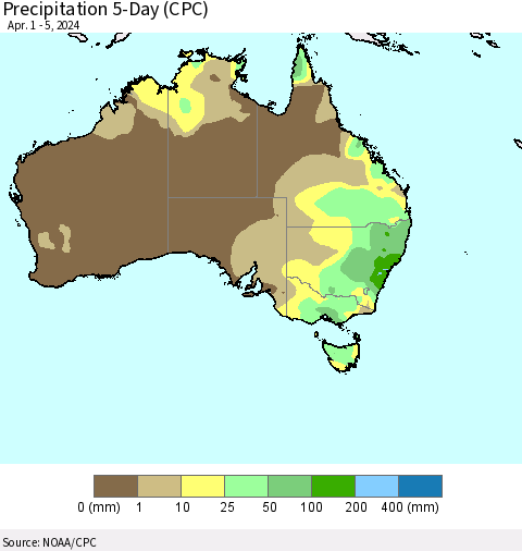 Australia Precipitation 5-Day (CPC) Thematic Map For 4/1/2024 - 4/5/2024